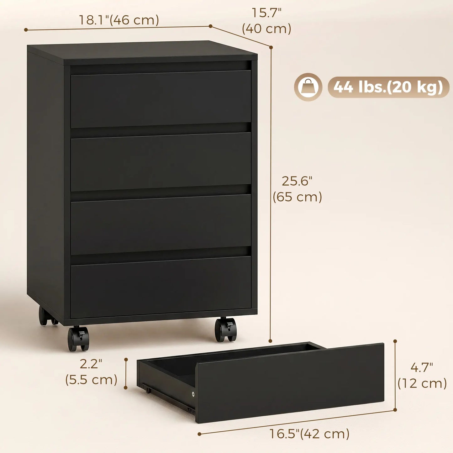 4-Drawer Vertical File Cabinet with Wheels, Black Office Cabinets & Cupboards at Gallery Canada