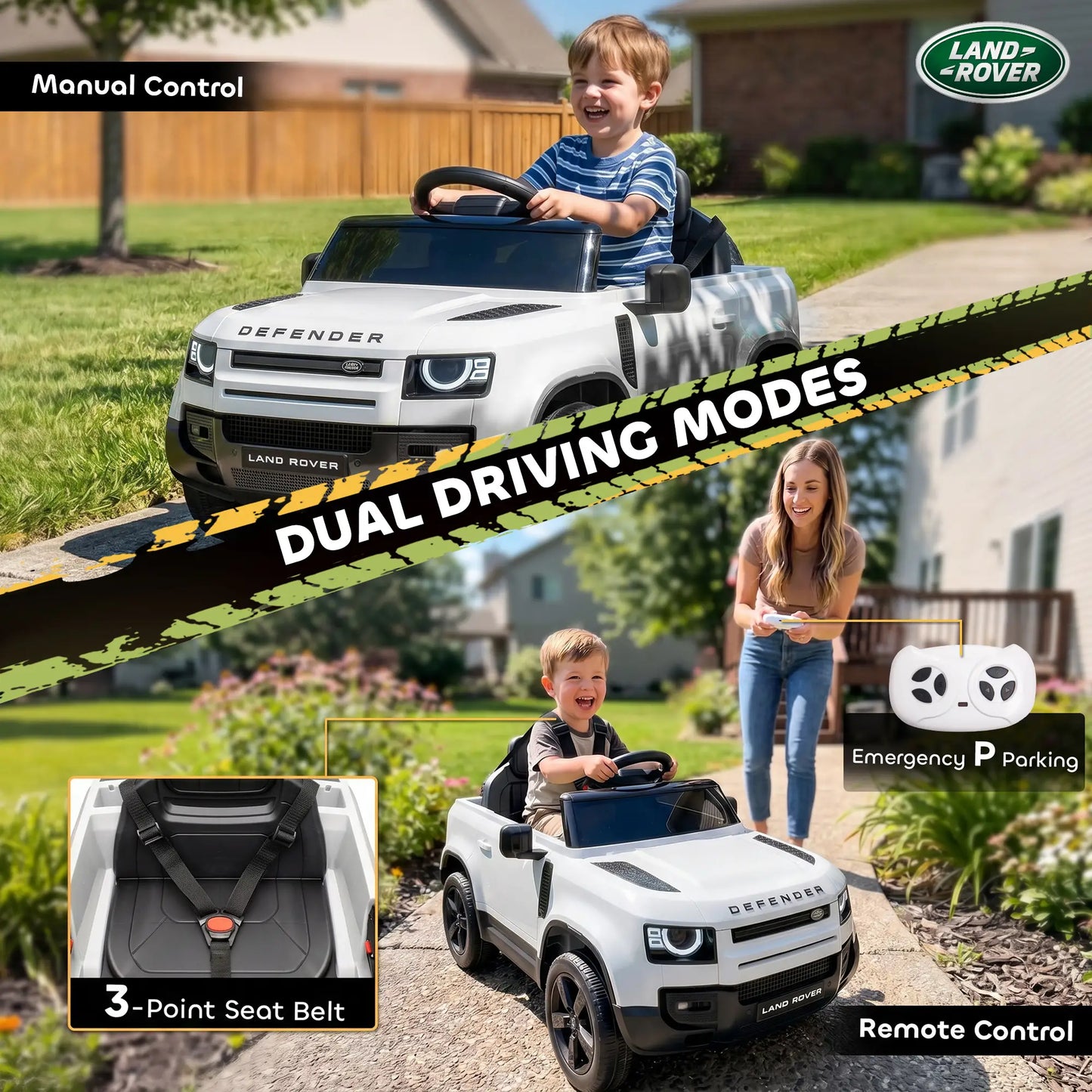 12V Licensed Land Rover Ride-On Car, Remote, White Electric Toy Cars at Gallery Canada