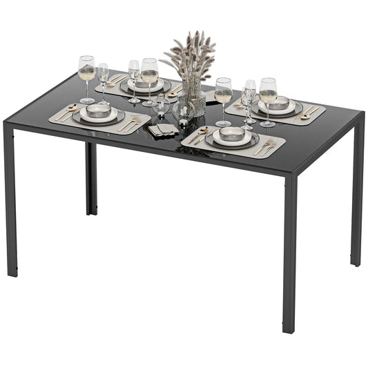Rectangular Kitchen Table For 4 People, Tempered Glass Tabletop, Black Dining Tables Black at Gallery Canada