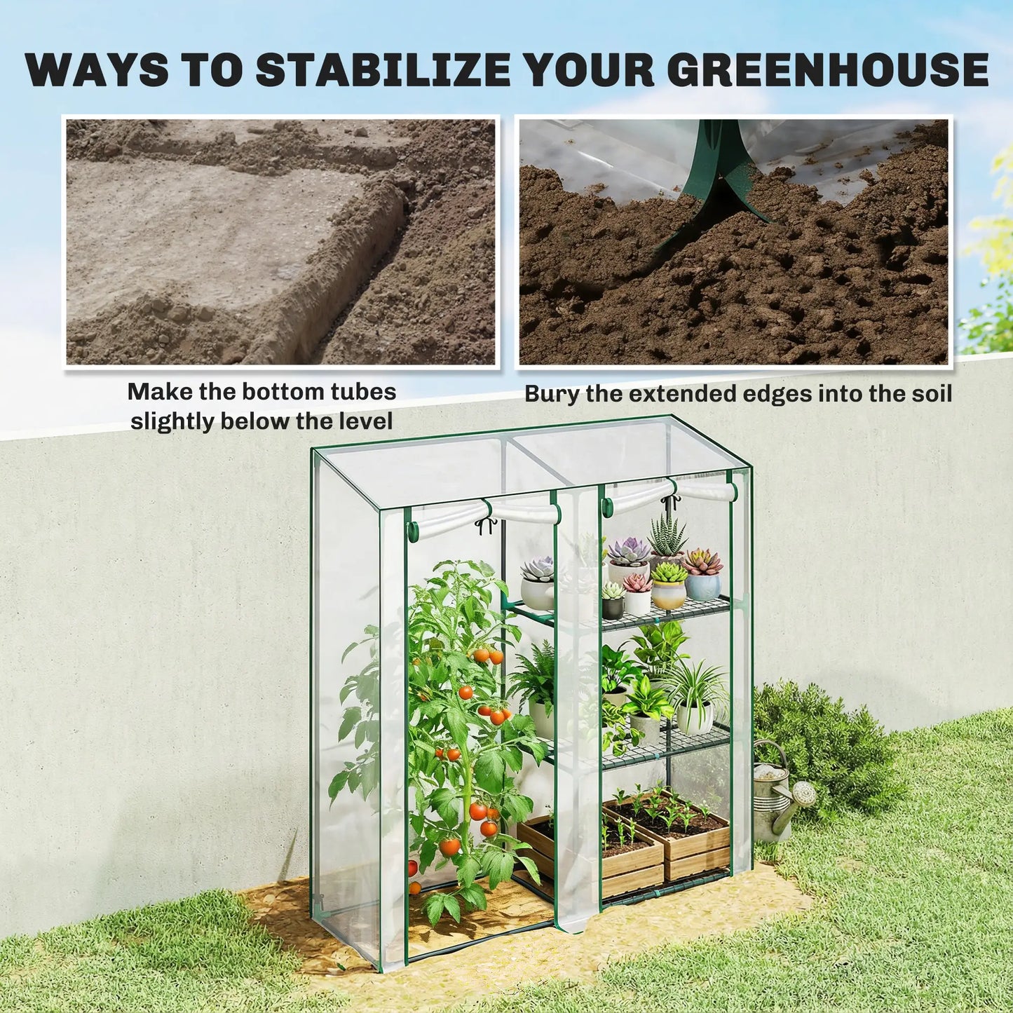 Mini Greenhouse, 3 Shelves, 2 Roll-Up Doors, 56.3" x 17.7" x 59.4", Clear Portable Greenhouses at Gallery Canada