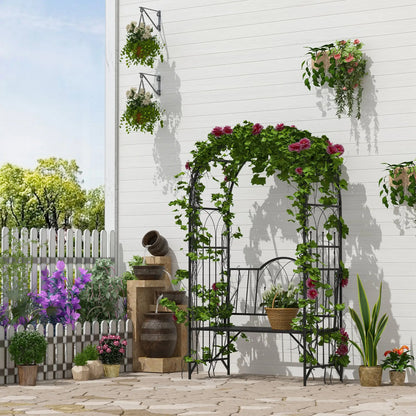 43" Garden Arbor Bench, Trellis for Climbing Plants, Black Outdoor Benches at Gallery Canada