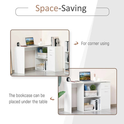 180° Rotating Corner Desk, Storage Shelf Cabinet, White Writing Desks at Gallery Canada