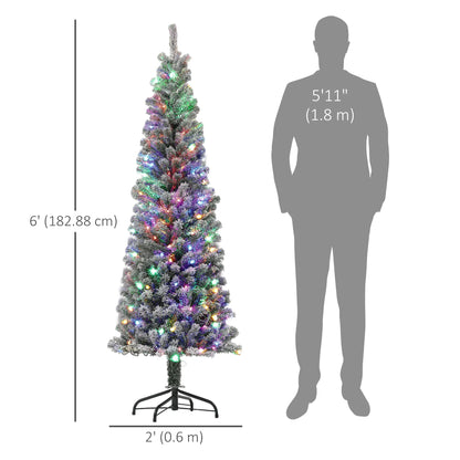 6ft Prelit Pencil Christmas Tree, Flocked, Dual Color LEDs, 429 Tips, Color Pre Lit Christmas Trees at Gallery Canada