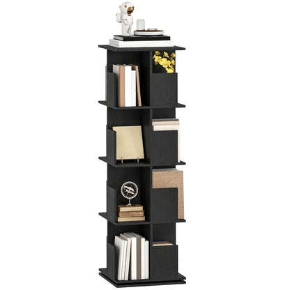 360° Rotating Bookcase, 4 Tier Bookshelf with 16 Cubbies, Black Wood Grain, Black Display Bookshelves at Gallery Canada