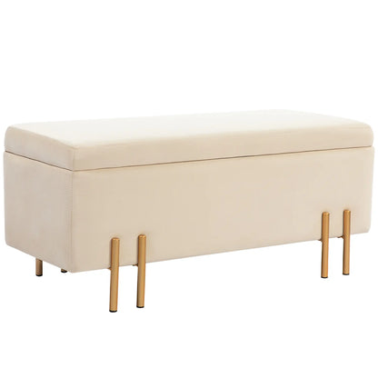 Storage Ottoman Bench, Flip-Top, 18.5 Gallons, Velvet, Metal Legs, Beige Storage Ottomans & Benches at Gallery Canada