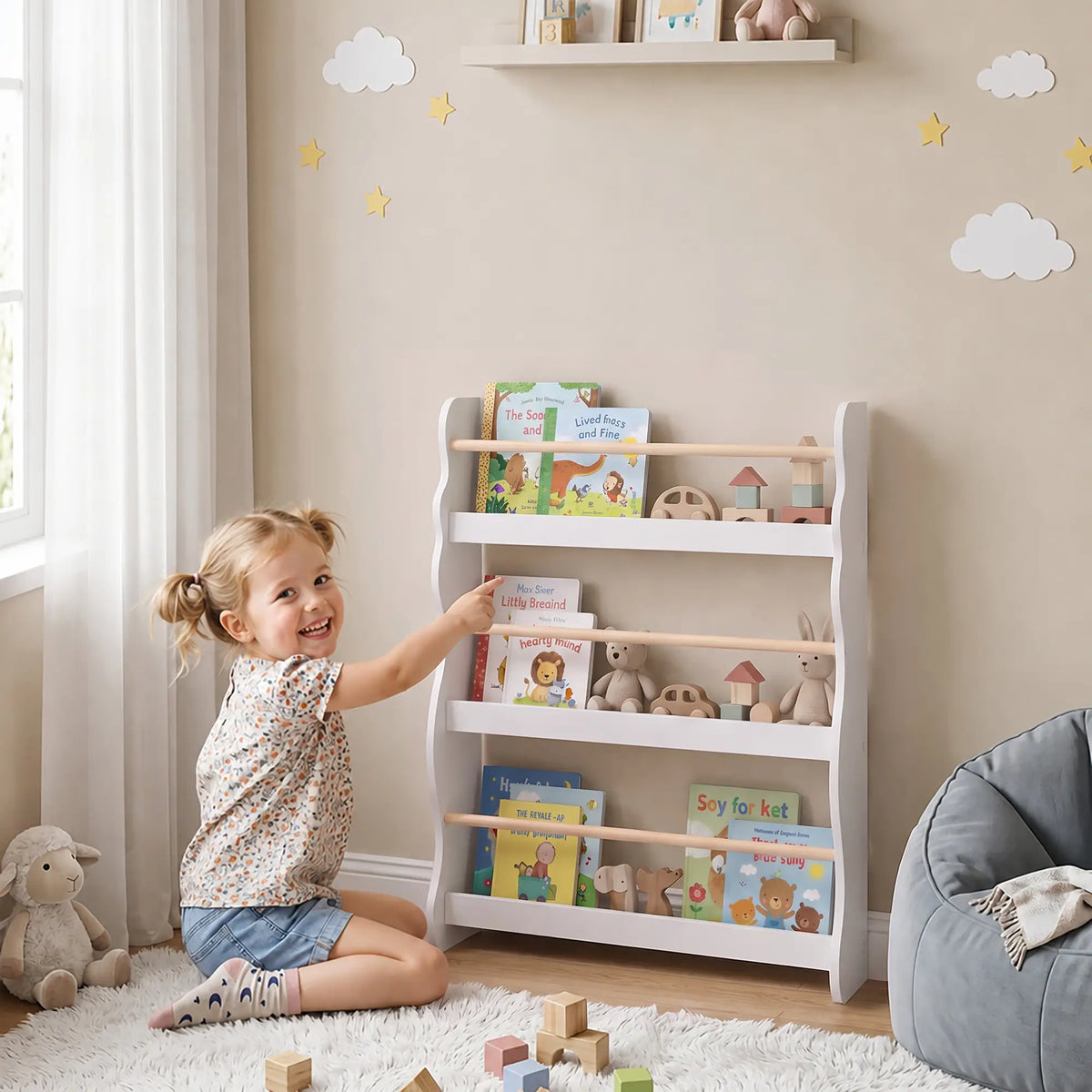 Kids Bookshelf Wall Mounted, 3-Tier Floating Bookcase for 3-8 Years, White Bookshelves & Bookcases at Gallery Canada