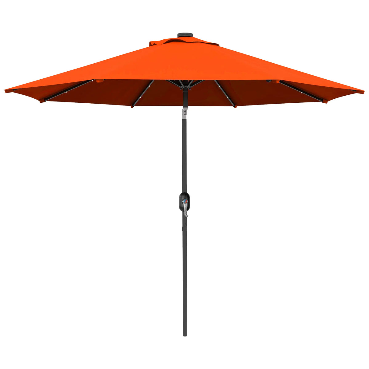 9ft Solar Patio Umbrella, 24 LED Lights, Tilt Canopy, Orange Sun Umbrellas Orange, Dark Grey at Gallery Canada