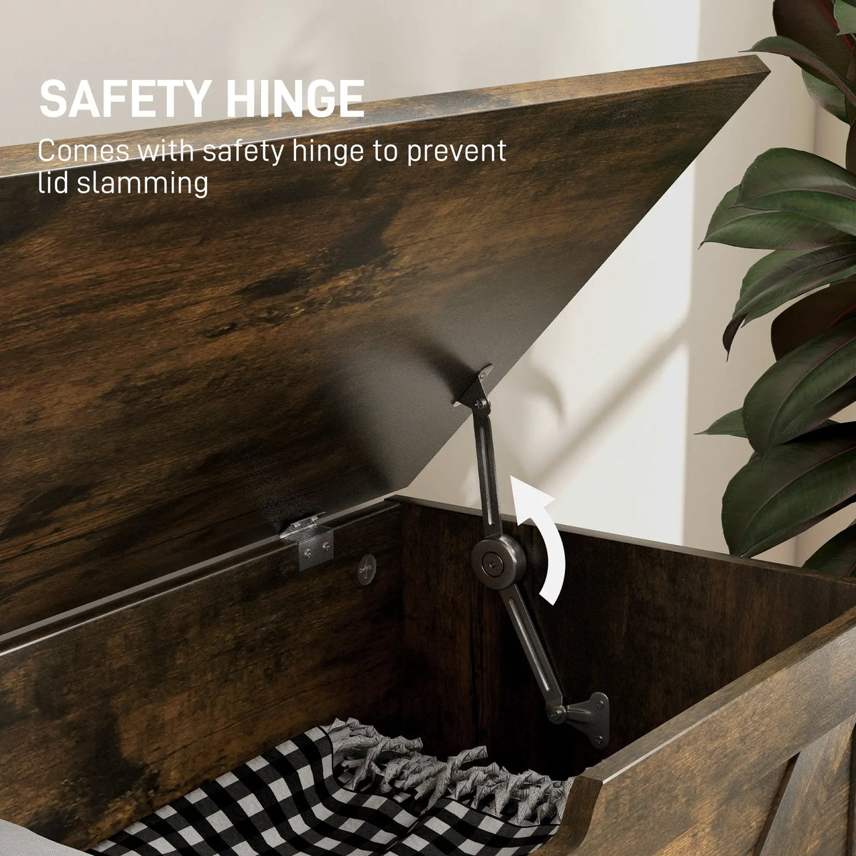 31.5 Inches Wooden Storage Chest, 2 Safety Hinges, Brown Wood Grain Storage Cabinets at Gallery Canada