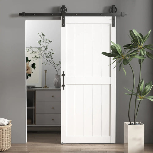 36inx84in Barn Door, 6FT Sliding Hardware Kit, White