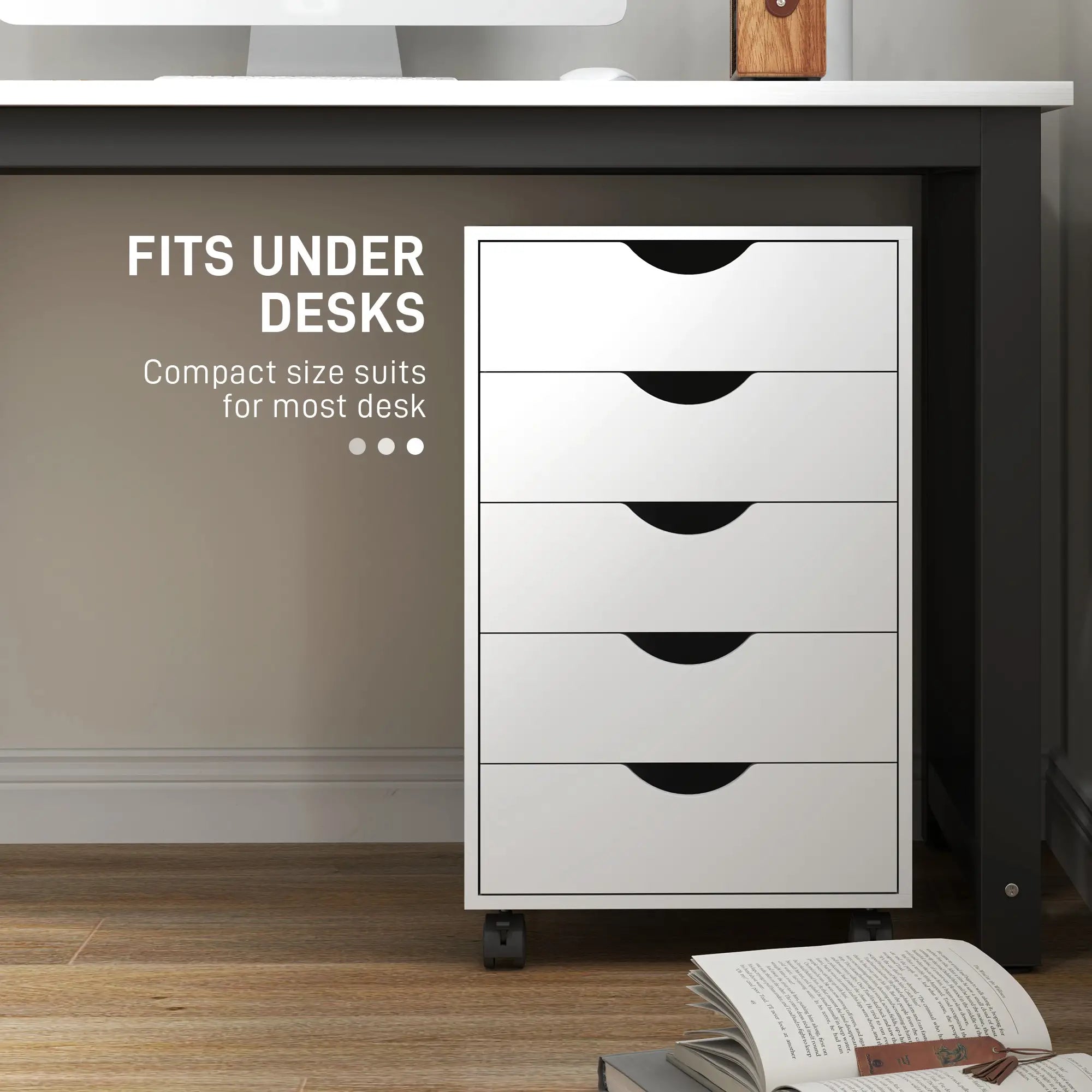 5 Drawer File Cabinet on Wheels, 15.7