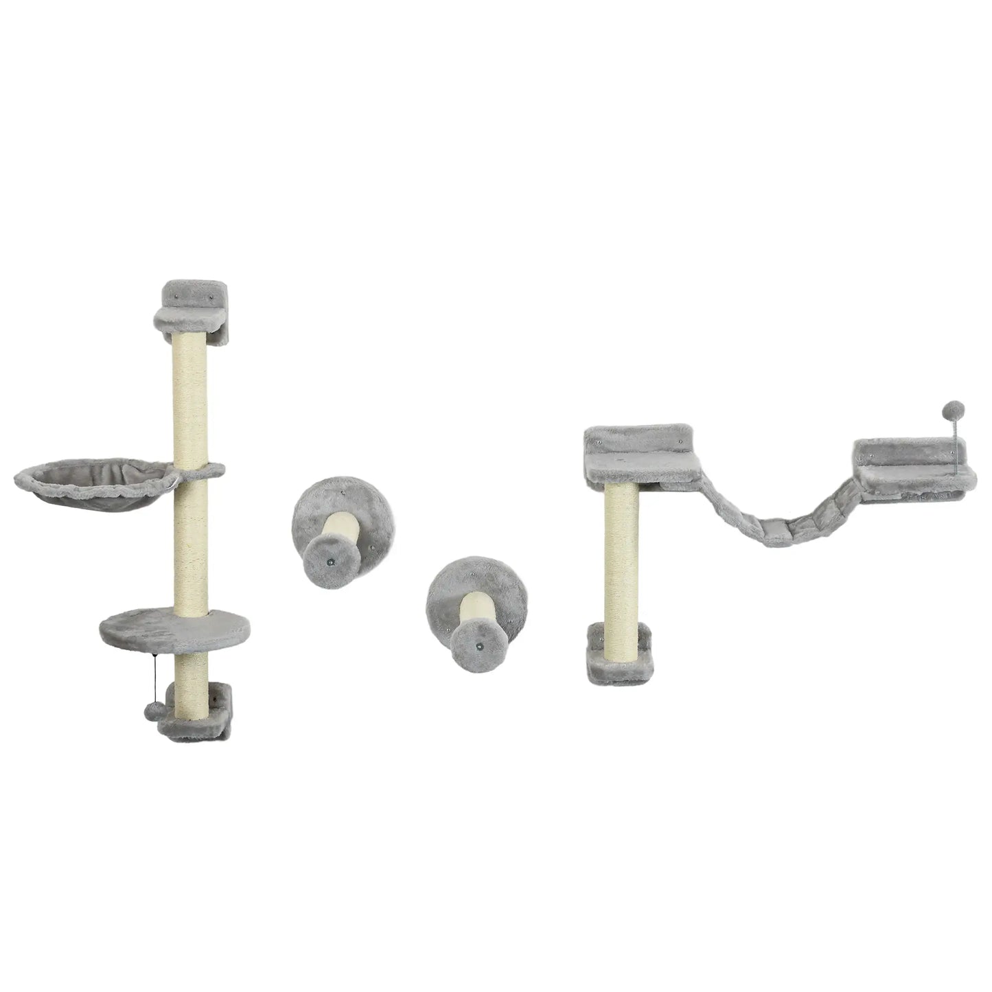 4PCs Cat Wall Shelves, Hammock, Scratching Post, Ladder, Grey Cat Climbing Wall Grey and Cream at Gallery Canada