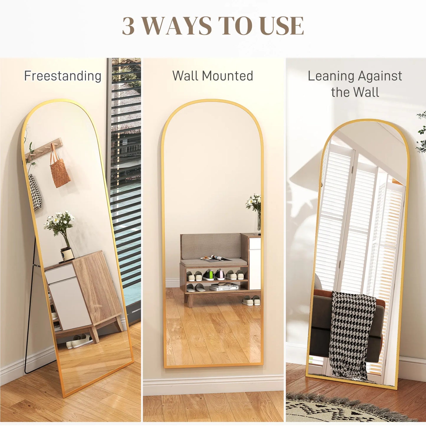 Arched Standing Mirror, 64" x 24", Full Length Mirror, Gold Full Length Mirrors at Gallery Canada