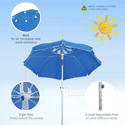 6.4ft Beach Umbrella, Aluminum Pole, Adjustable Tilt, Carry Bag, Blue Beach Umbrellas at Gallery Canada