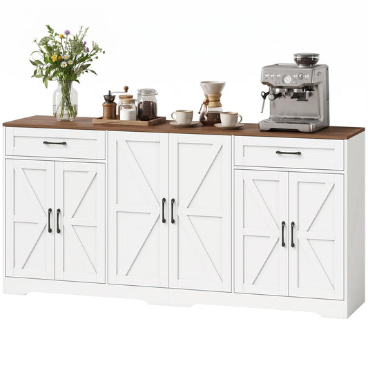 71" Sideboard Buffet Cabinet, Coffee Bar, 2 Drawers, 6 Barn Doors, White Kitchen Pantry Cabinets Multi Colour at Gallery Canada