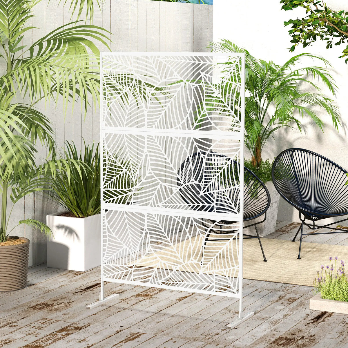 6.5FT Metal Privacy Screen, Large Leaf Style, White Side Awnings at Gallery Canada