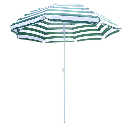 6FT Round Beach Umbrella, Tilt Mechanism, UV Protection, Striped, Green Beach Umbrellas Green and White Stripe at Gallery Canada