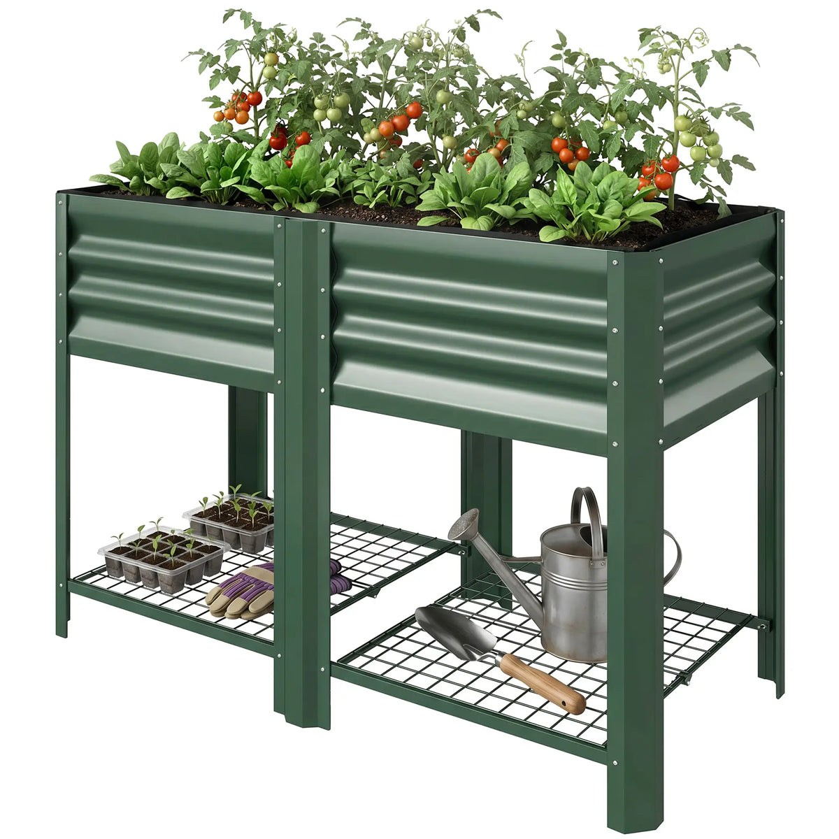 31.5" Green Raised Garden Bed, Storage Shelf, Elevated Planter, Green Elevated Garden Beds Green at Gallery Canada