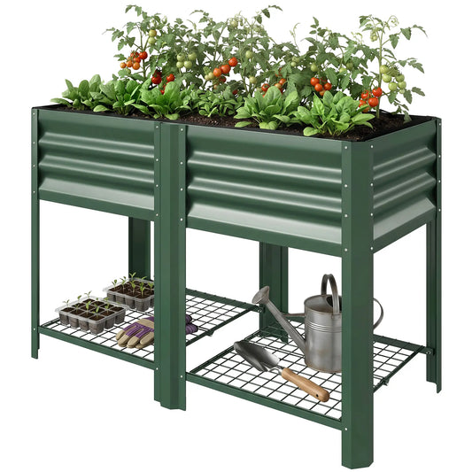 31.5" Green Raised Garden Bed, Storage Shelf, Elevated Planter, Green Elevated Garden Beds Green at Gallery Canada
