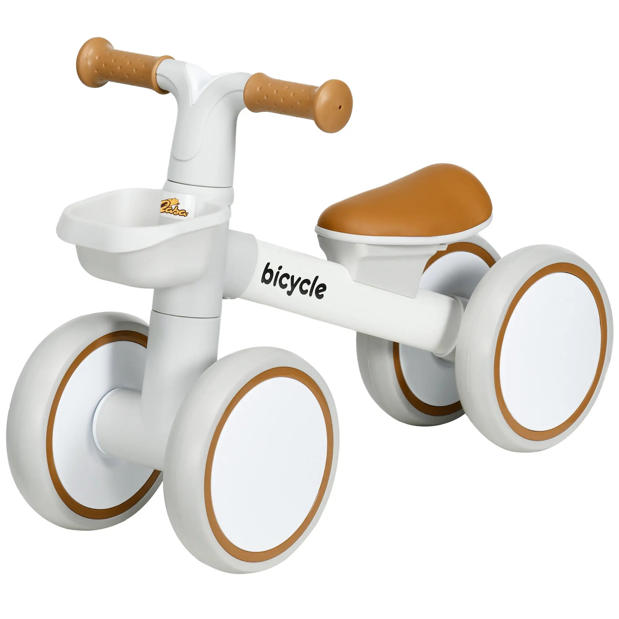 Toddler Balance Bike, Adjustable Seat, Removable Basket, 4 Wheels, Brown Riding & Rocking Toys Brown, White at Gallery Canada
