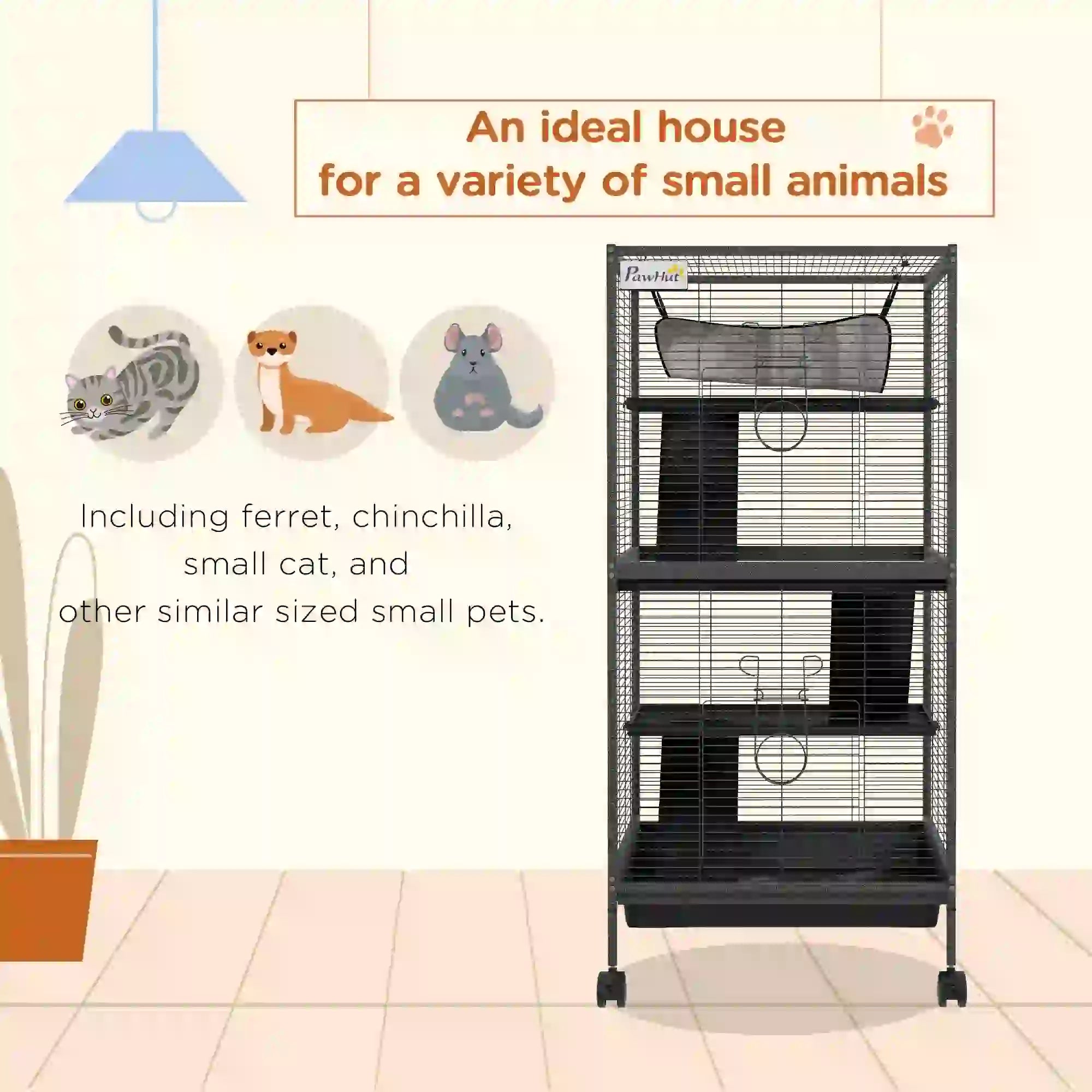 Steel Small Animal Cage, Guinea Pig, Ferret, Chinchilla, Kitten, Rabbit, Black Houses & Habitats at Gallery Canada