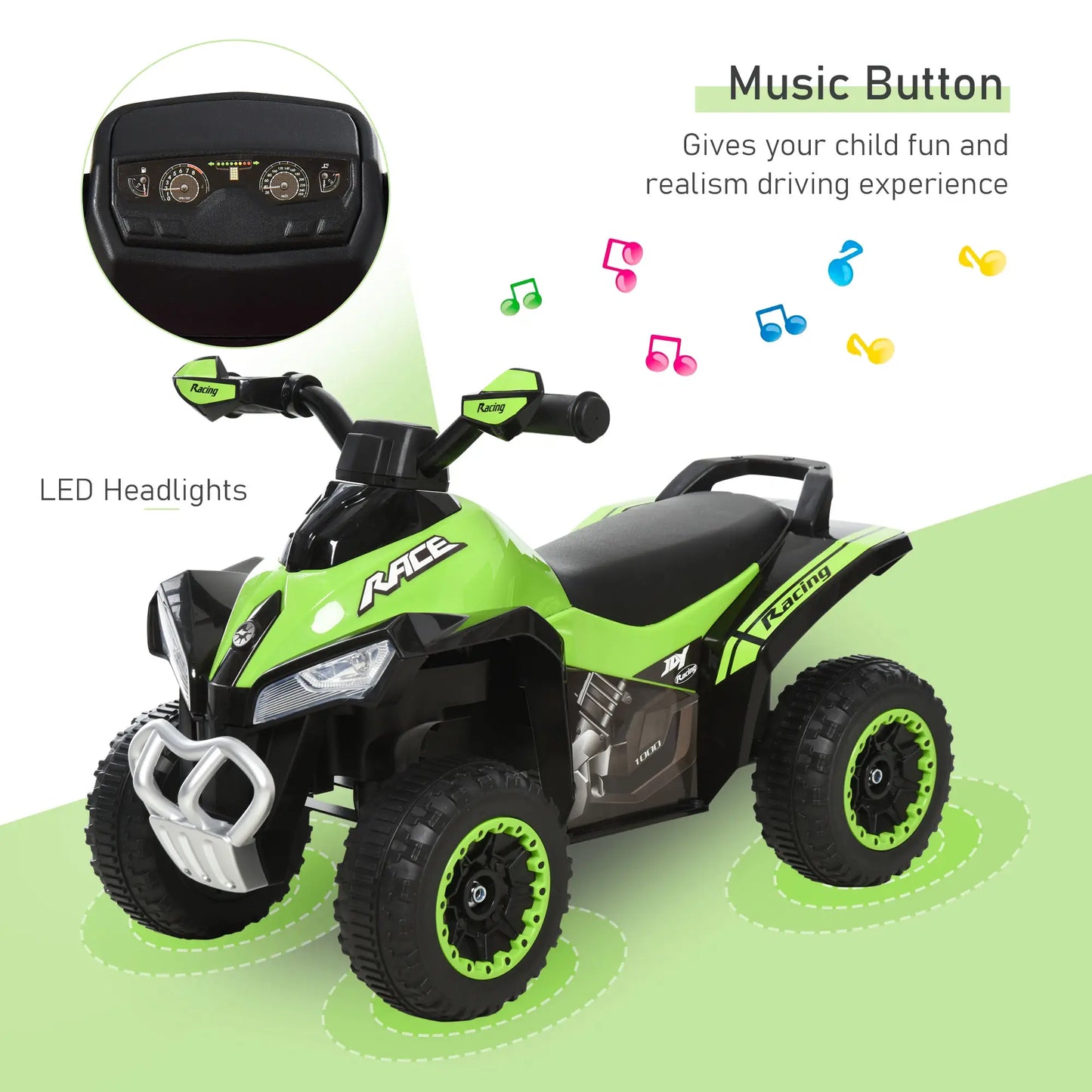 Kids Ride on Car, 4 Wheels, Music, for 18-36 M, Green Push Cars for Toddlers at Gallery Canada