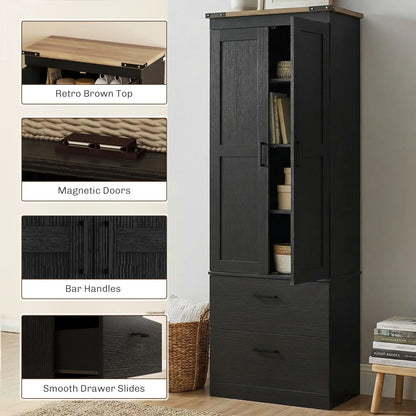 67" Tall Kitchen Pantry Cabinet With Doors, Drawers, Adjustable Shelves, Black Kitchen Pantry Cabinets at Gallery Canada