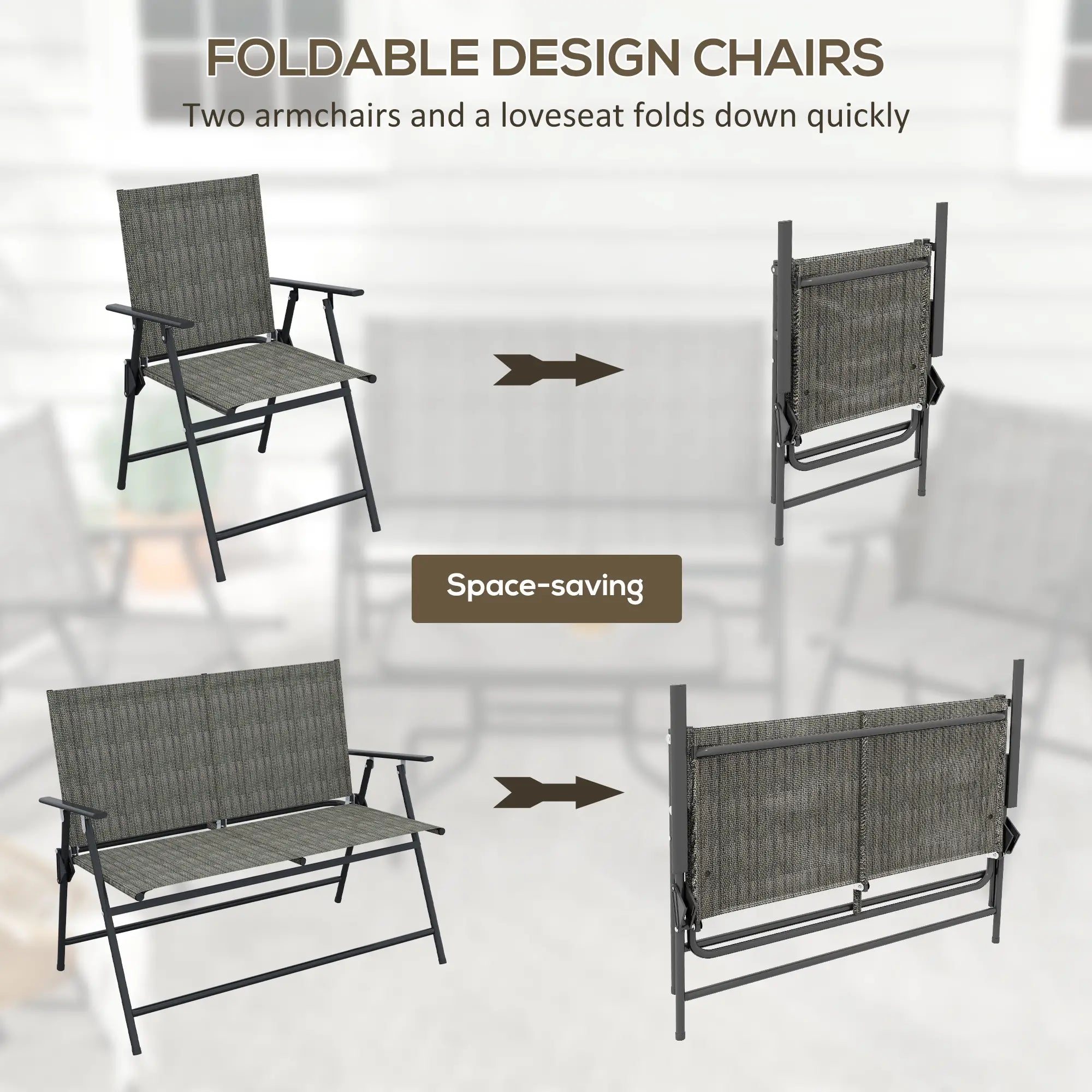 Outdoor 4-Piece Patio Set, 2 Foldable Armchairs, Loveseat, Glass Table, Brown Patio Furniture Sets at Gallery Canada