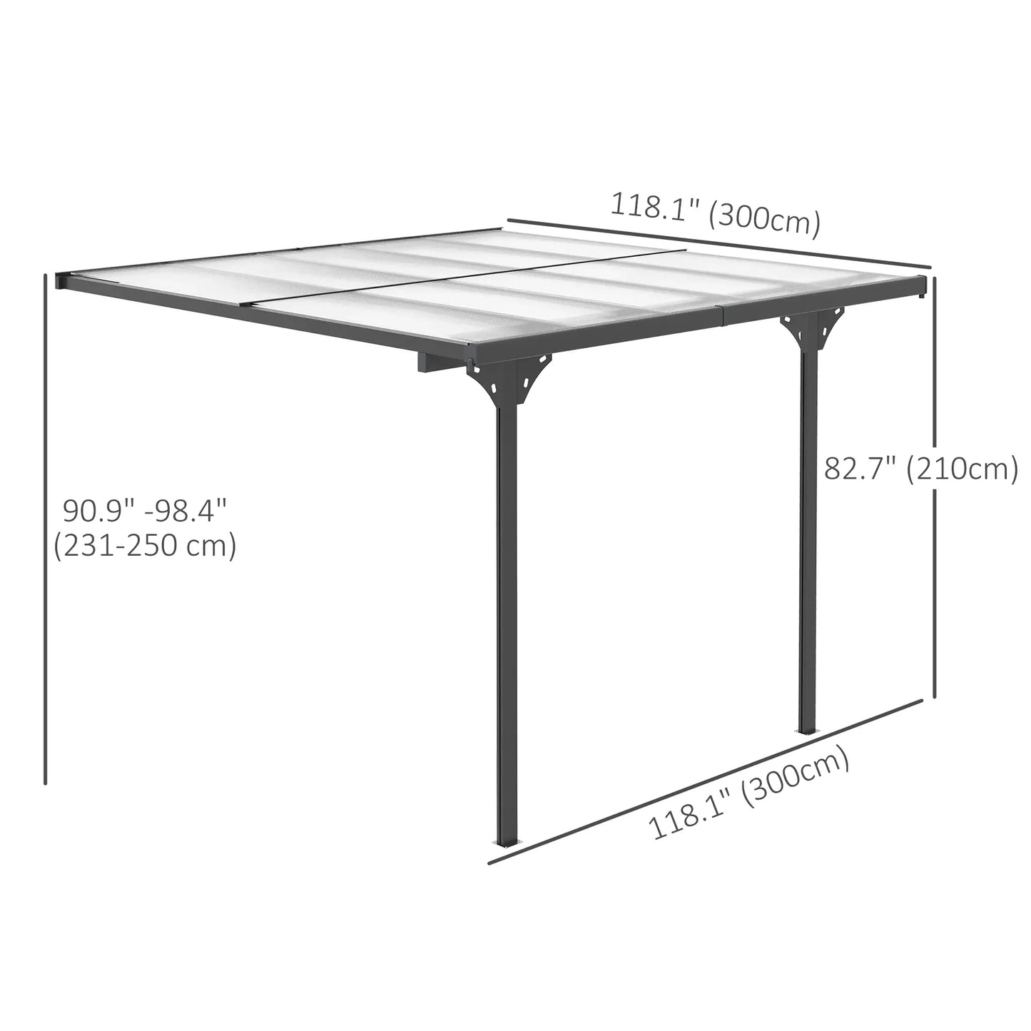 10' x 10' Aluminum Pergola, Adjustable Height, Polycarbonate Roof, UV Protection, Grey Pergolas at Gallery Canada
