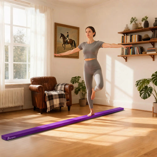 7ft Folding Balance Beam, Gymnastics Beam with Wood Core, Purple