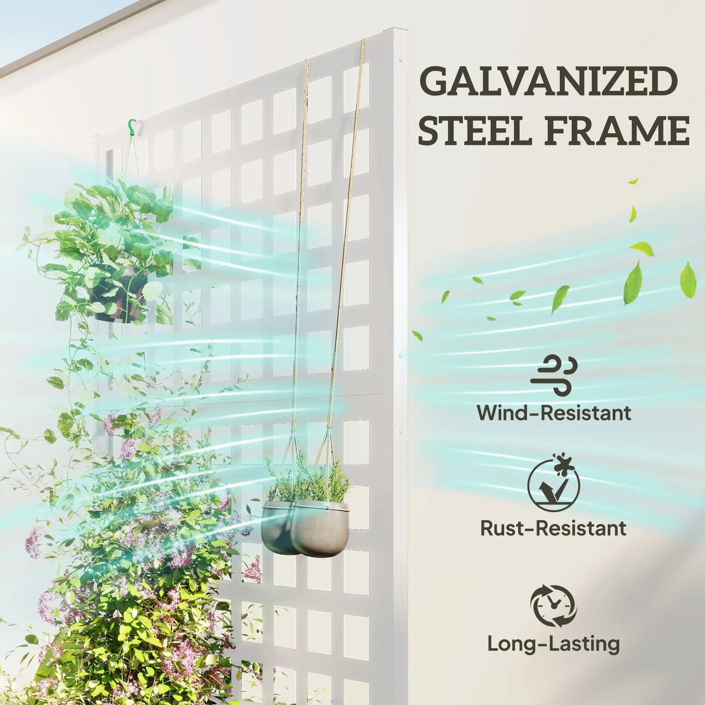 Galvanized Raised Garden Bed Planter Box With Trellis, 35" x 16" x 70", White Galvanized Planter Boxes at Gallery Canada