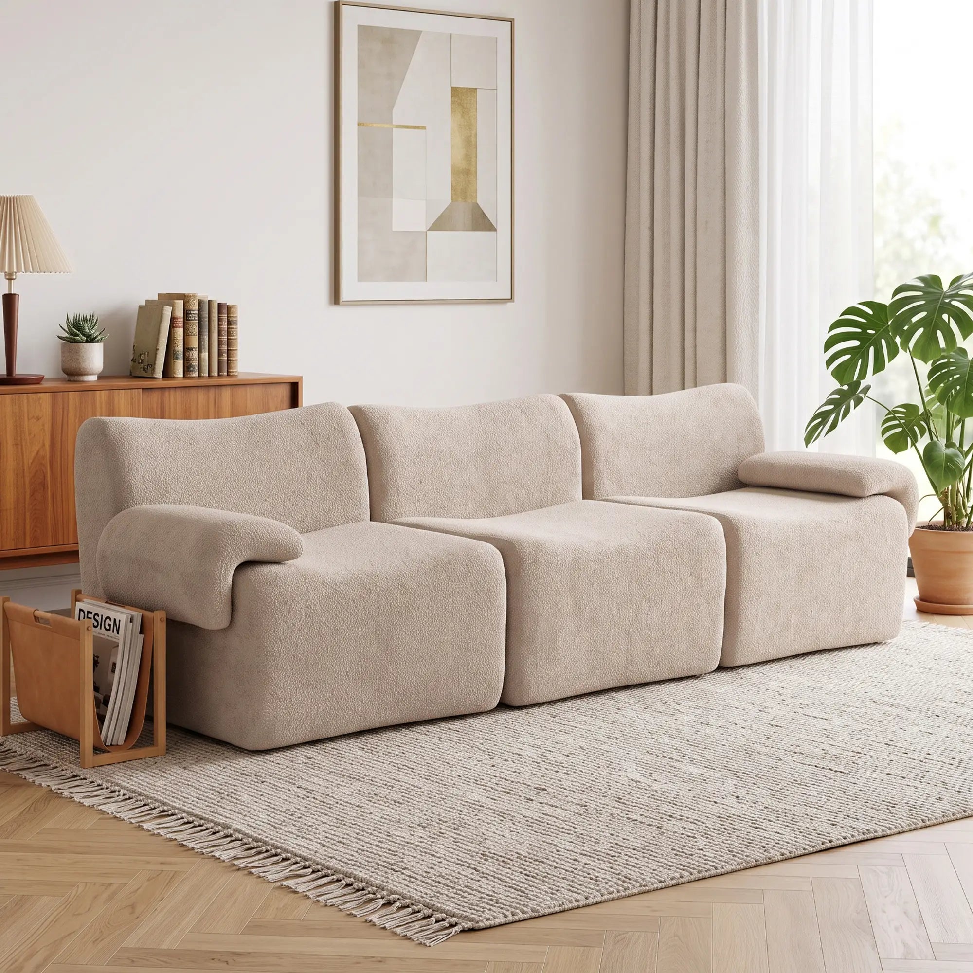 3 Seater Chenille Cloud Sofa, Wide Deep Seat, Beige, Beige 3-Seater Sofas at Gallery Canada