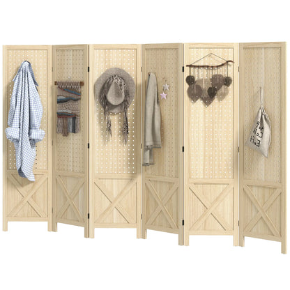 Wooden Room Divider, 6 Panel Folding Privacy Screen, Natural Wood Room Dividers Natural at Gallery Canada
