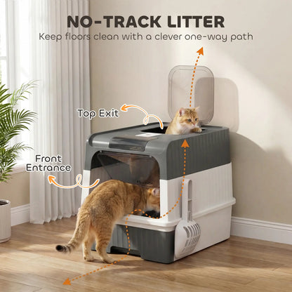 Enclosed Cat Litter Box with Drawer, Scoop, Grey Cat Litter Box Enclosures at Gallery Canada