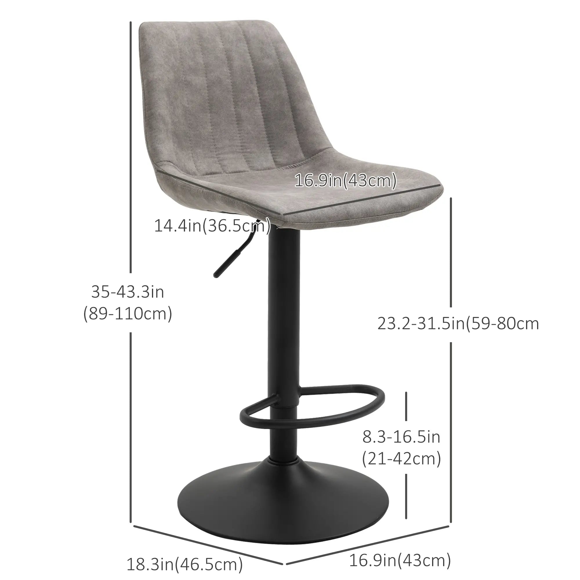 Adjustable Bar Stools Set of 2, Swivel with Back, Footrest, Grey Bar Stools at Gallery Canada