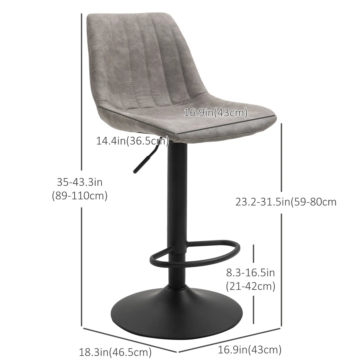 Adjustable Bar Stools Set of 2, Swivel with Back, Footrest, Grey Bar Stools at Gallery Canada