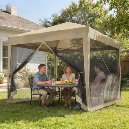 10' x 10' Pop-Up Party Tent, UPF50+ Outdoor Canopy, Mesh Sidewalls, Khaki Pop Up Canopies at Gallery Canada