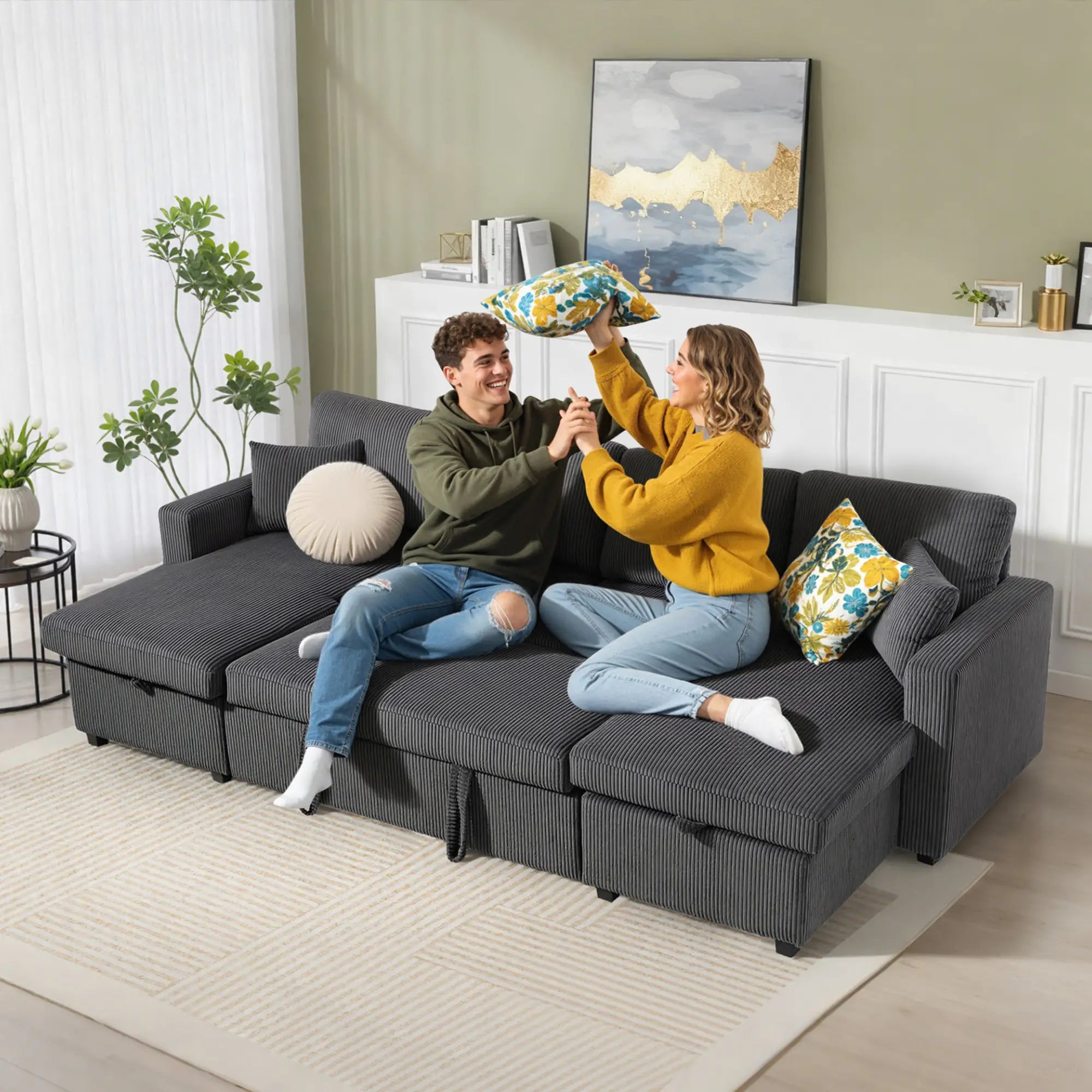 Convertible Sofa Bed, U-Shaped Sleeper Couch with Storage Chaise, Grey Sofas & Reclining Chairs at Gallery Canada