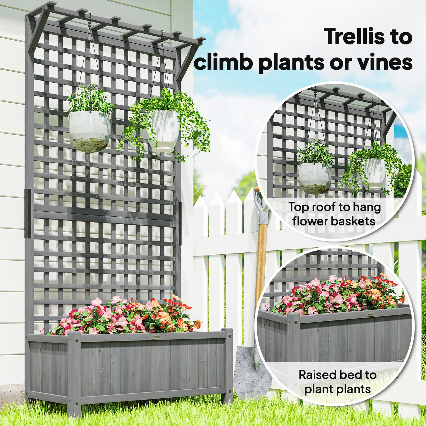 Wood Planter with Trellis, Raised Garden Bed, Privacy Screen, Dark Grey Wooden Planter Boxes at Gallery Canada