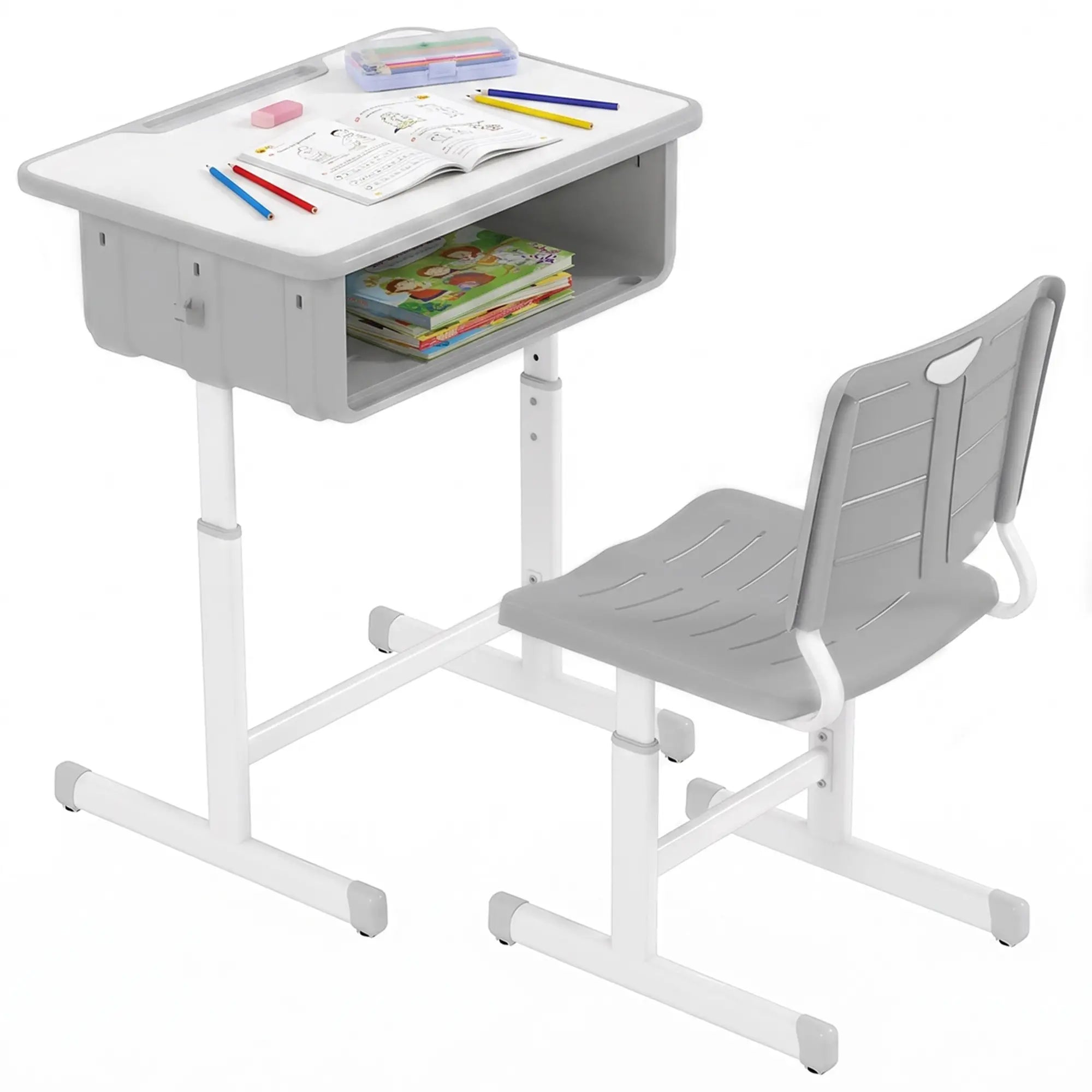Kids Desk And Chair Set, Height Adjustable, With Drawer, Grey Kids Desk Sets at Gallery Canada
