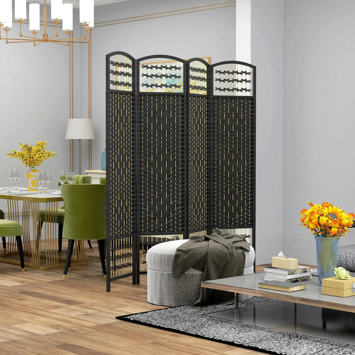 4 Panel Folding Room Divider, Portable Privacy Screen, Black Room Dividers at Gallery Canada