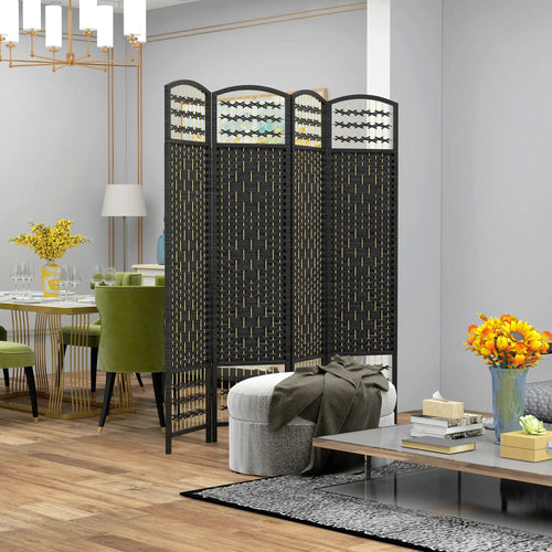4 Panel Folding Room Divider, Portable Privacy Screen, Black