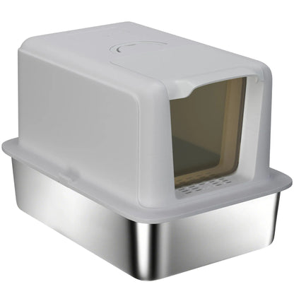 Stainless Steel Cat Litter Box, Removable Lid & Scoop, Grey Cat Litter Box Enclosures Grey, Silver at Gallery Canada
