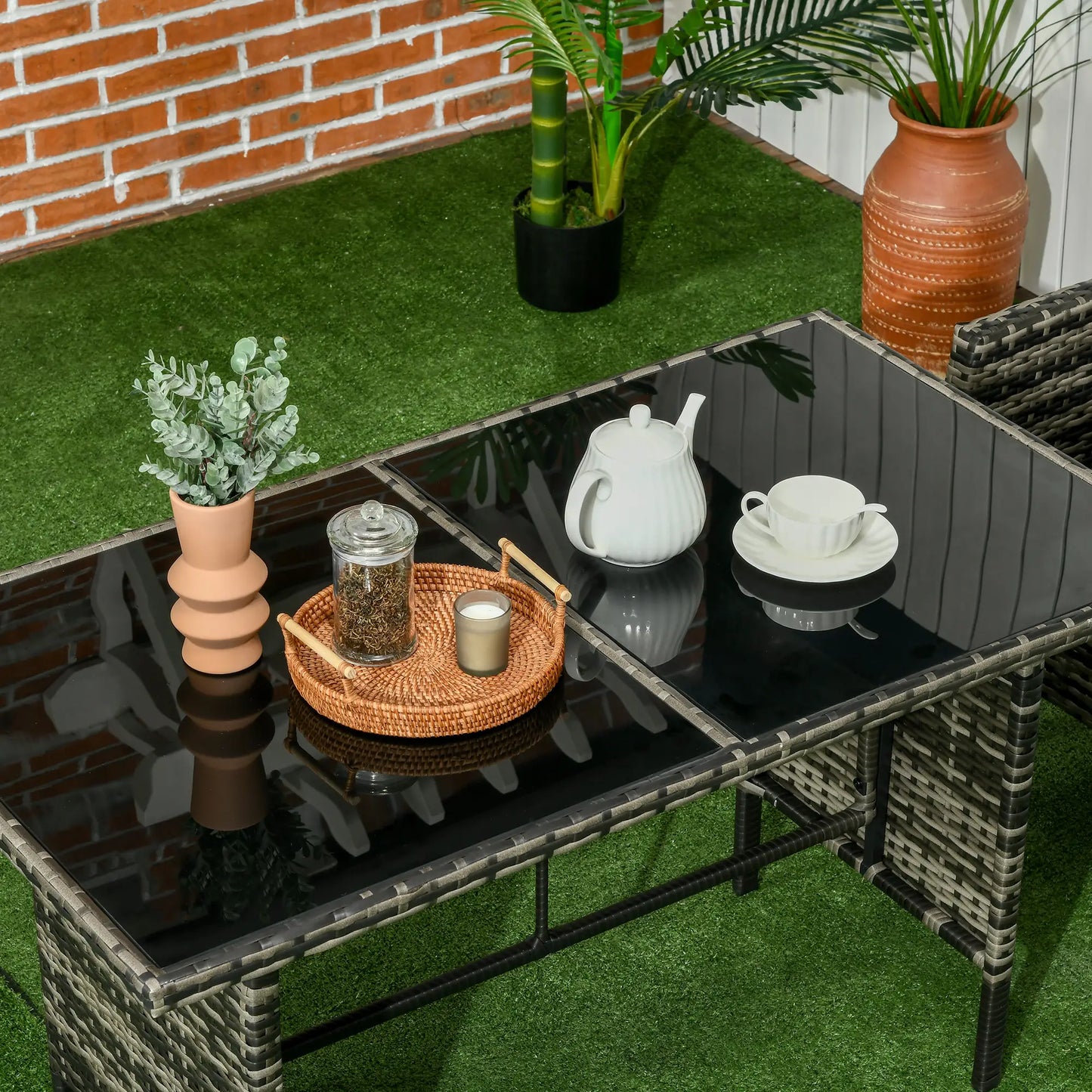 6-Piece Patio Set, Chairs, Ottomans, Sofa, Glass Table, Grey Patio Furniture Sets at Gallery Canada