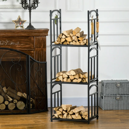 3-Tier Firewood Rack, Heavy Duty Wood Storage, Black Firewood Racks at Gallery Canada