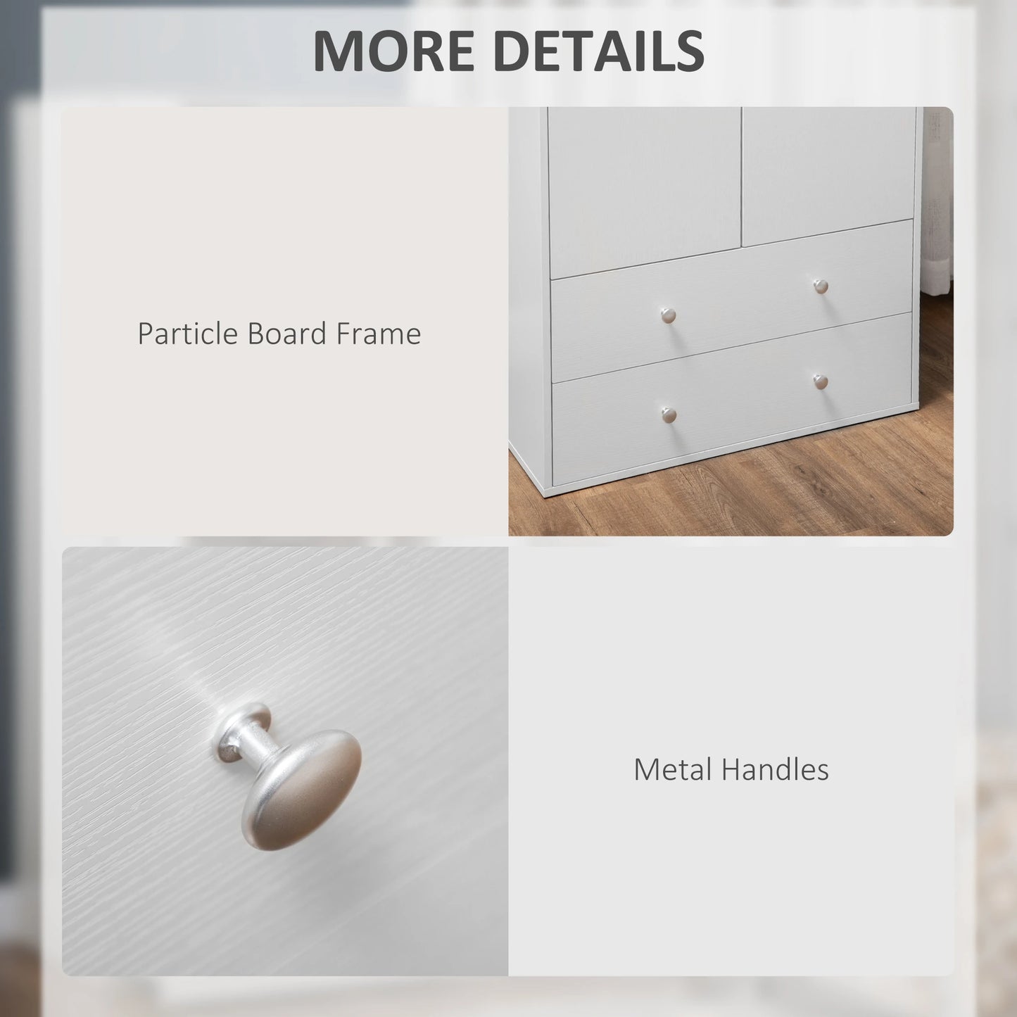 Modern Wardrobe Closet, 2 Drawers, Hanging Rod, Anti-Tipping, White Clothing Storage at Gallery Canada
