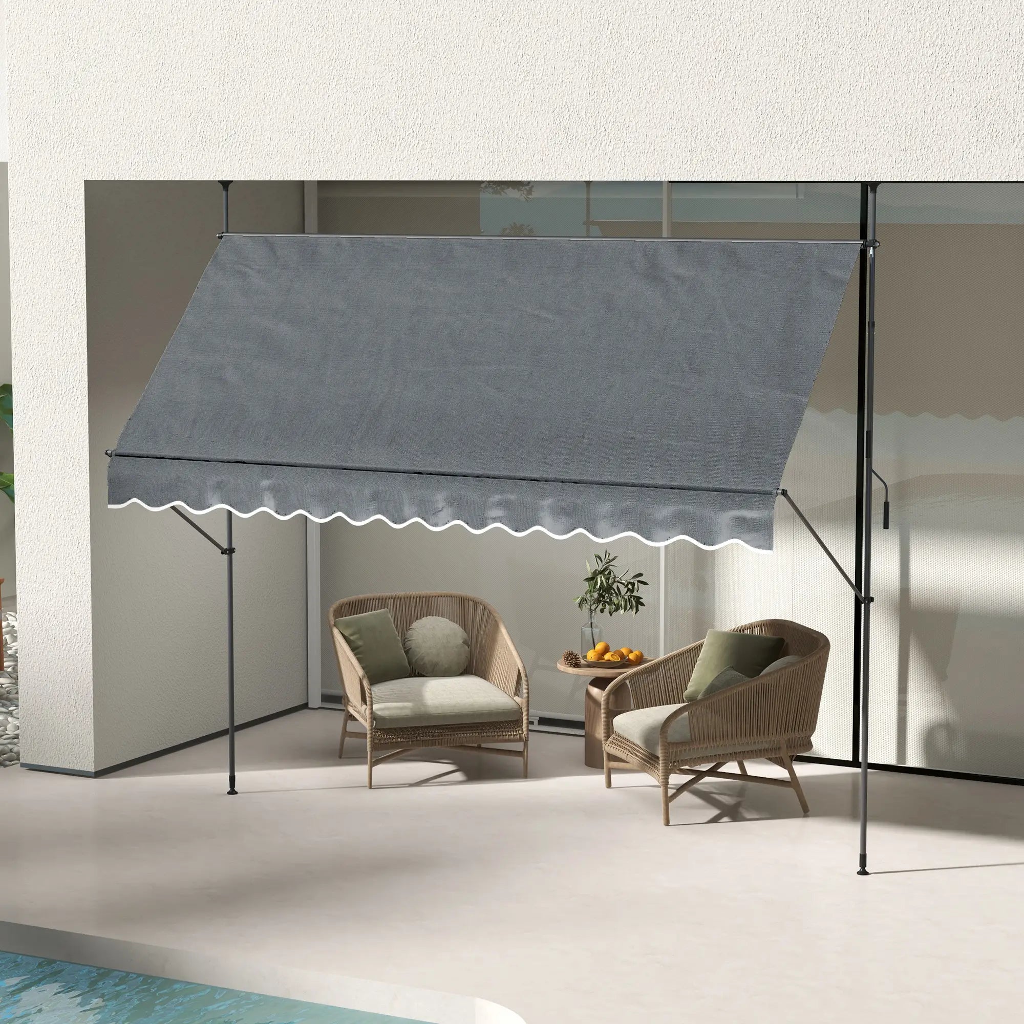11.5' X 4' Freestanding Retractable Awning, Dark Grey Patio Awnings at Gallery Canada
