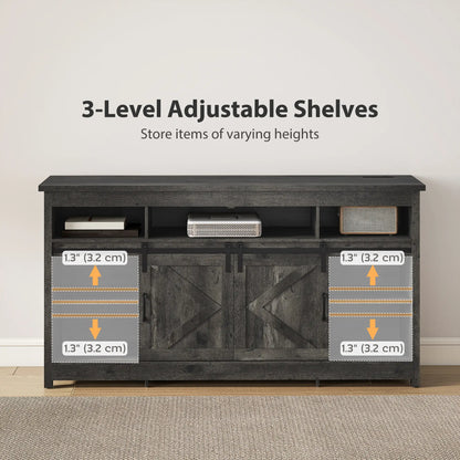 TV Stand For 72 Inch TVs, Power Outlets, Sliding Barn Doors, Dark Grey TV Stands at Gallery Canada
