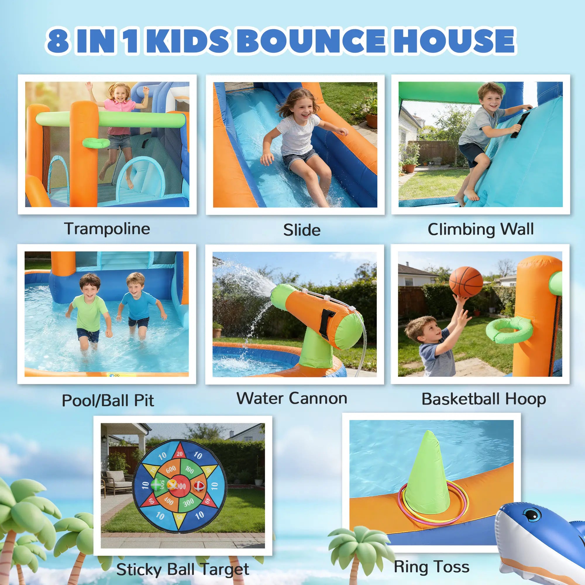 Inflatable Bounce House, Sharks Theme, Slide and Pool, Blue Inflatables at Gallery Canada