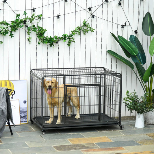Heavy Duty Folding Dog Crate, Extra Large, 49" x 30" x 32" Houses, Kennels & Pens Dark Grey at Gallery Canada