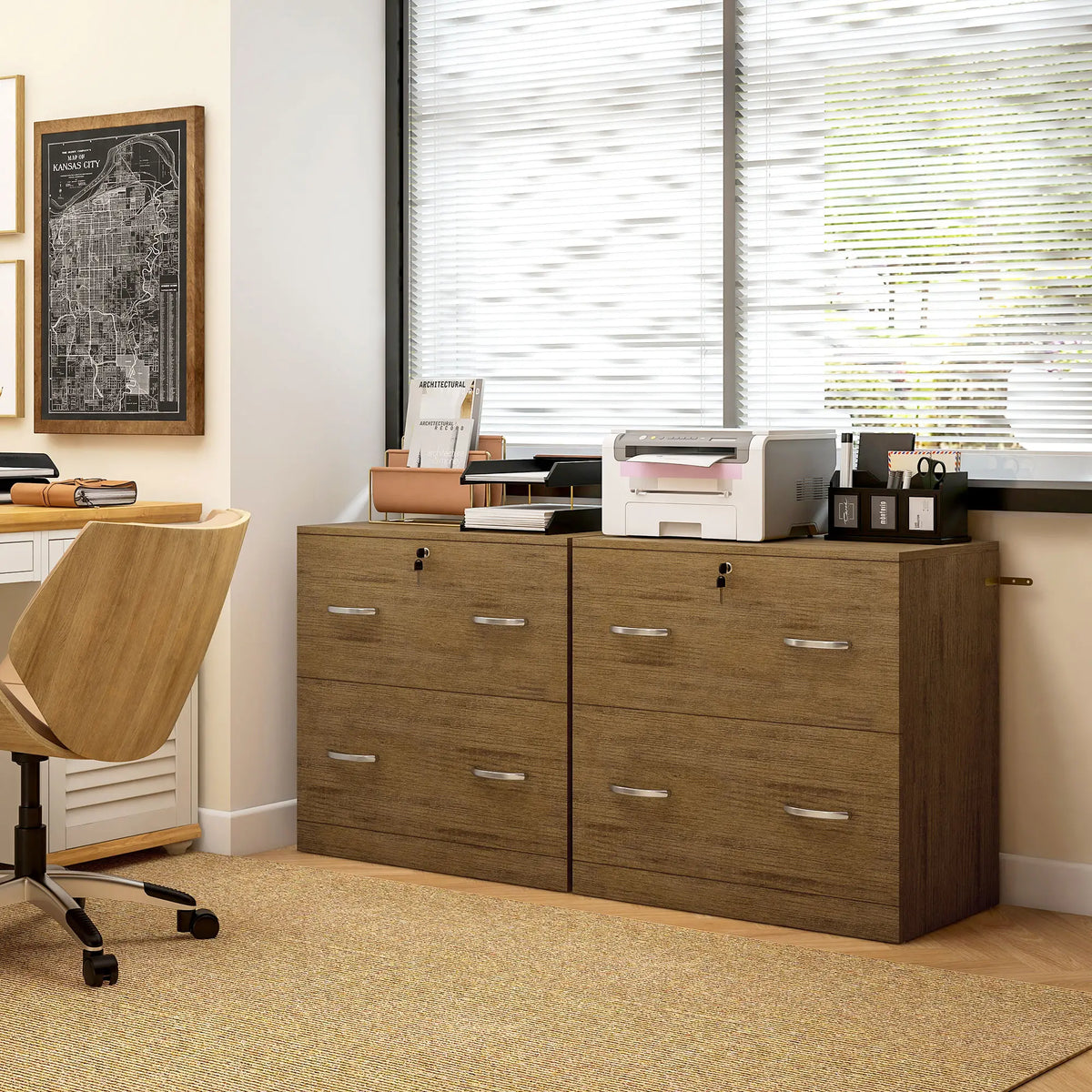 2 Drawer File Cabinet with Lock, Hanging Bar, Letter Size, Light Brown Office Cabinets & Cupboards at Gallery Canada